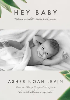 Childbirth Announcement Card with Smiling Baby Birth Announcement