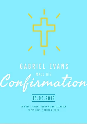 Blue and White Confirmation Announcement Confirmation Annoucement