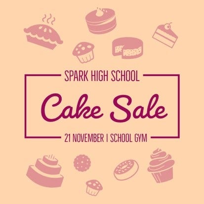 Orange Illustrated High School Cake Sale Instagram Square Graphic