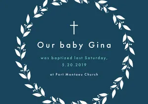 White and Navy Blue Baptism Announcement Baptism Announcement
