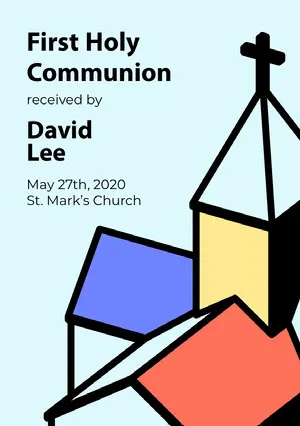 Light, Geometric  First Holy Communion Announcement Card First Communion Annoucement