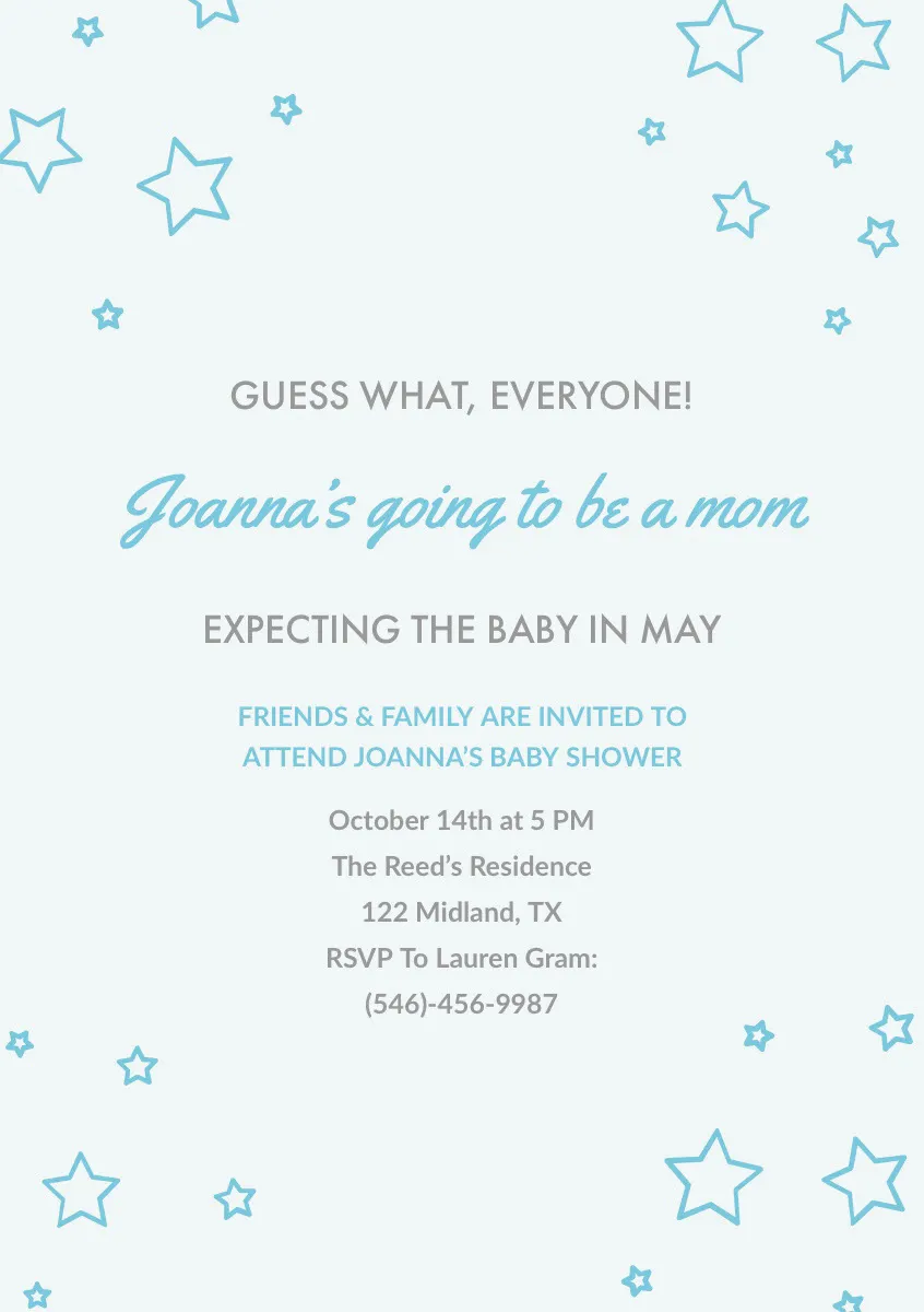 Blue Pregnancy Announcement Card with Stars