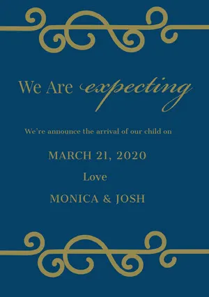 Blue and Gold Decorative Pregnancy Announcement Card Pregnancy Announcement