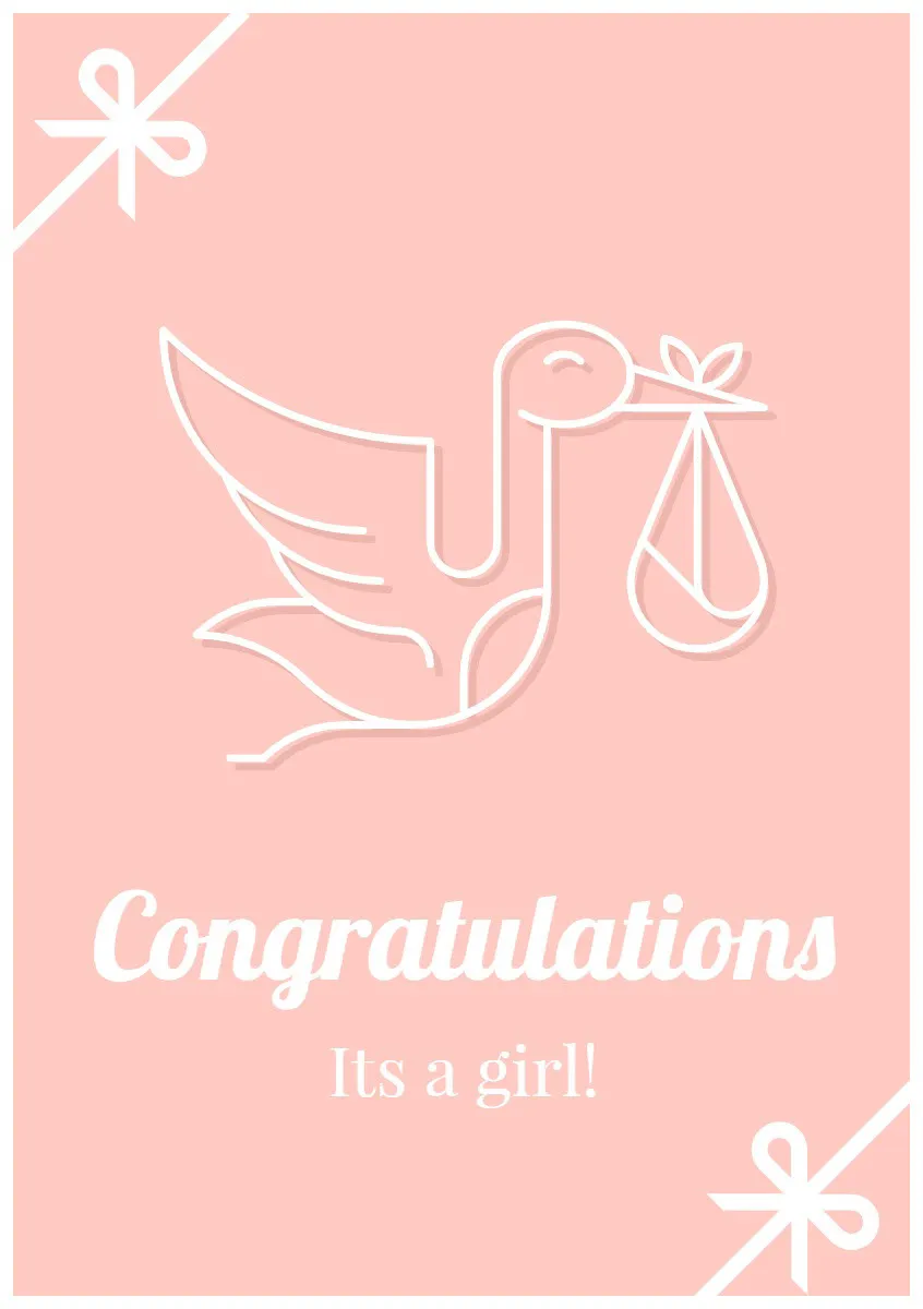 Pink Illustrated Congratulations on Birth Card with Stork