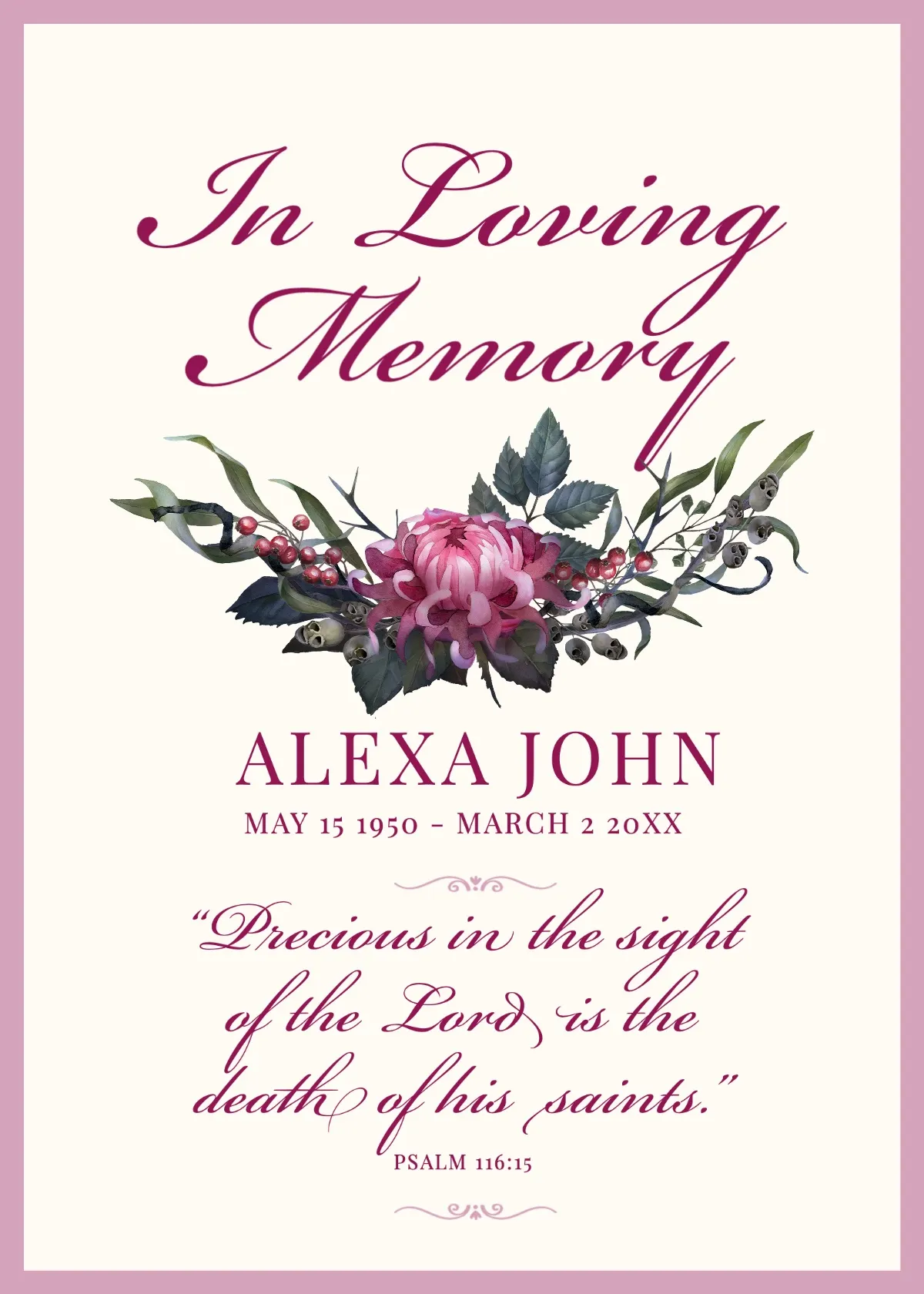 Pink and Cream Funeral Card