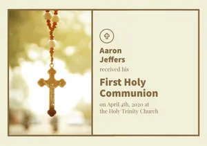 Light, Bright, Beige Toned First Holy Communion Announcement Card First Communion Annoucement