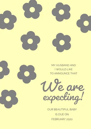 Yellow and Gray Floral Pregnancy Announcement Card Pregnancy Announcement