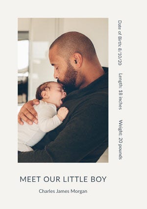 Birth Announcement Card with Photo of Father and Son Birth Announcement