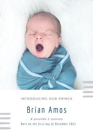 White and Yawing Baby Birth Announcement Birth Announcement