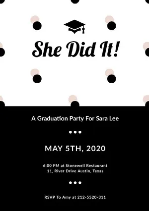 Black Graduation Announcement Card with Mortarboard Graduation Announcement
