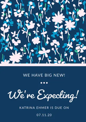 Blue Floral Pregnancy Announcement Card  Pregnancy Announcement