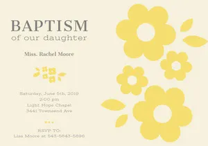 Yellow Floral Baptism Announcement and Invitation Card Baptism Announcement