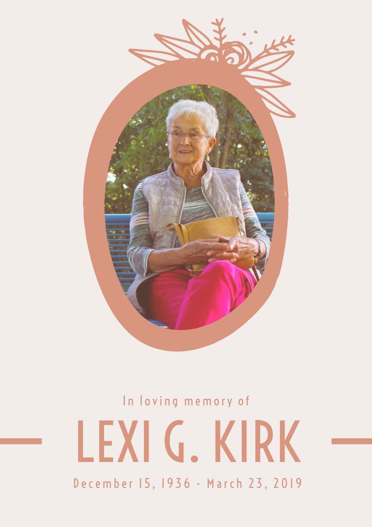 Orange Funeral Invitation Card with Portrait of Senior Woman