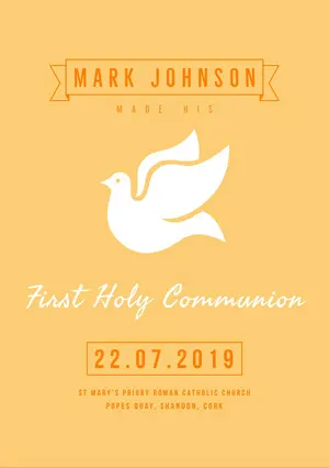Yellow and White Communion Announcement First Communion Annoucement