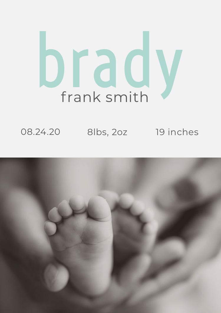Blue and Gray Baby Boy Birth Announcement Card