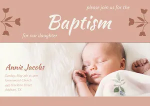 Orange Floral Baptism Announcement and Invitation Card with Baby Girl Baptism Announcement