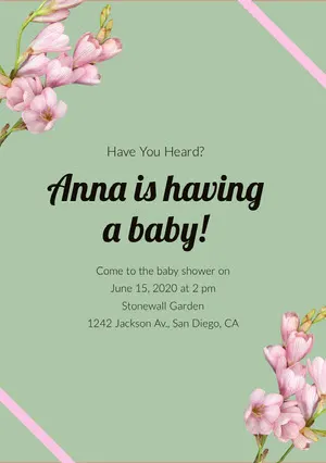 Green and Black Baby Shower Invitation Pregnancy Announcement