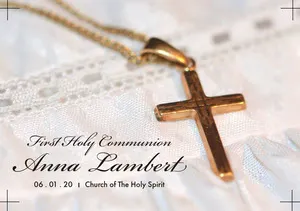 White, Gold, Light Toned First Holy Communion Invitation Card First Communion Annoucement