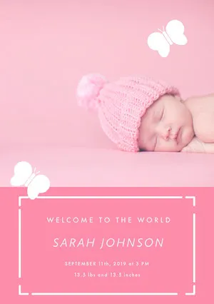 Pink and White Birth Announcement Birth Announcement