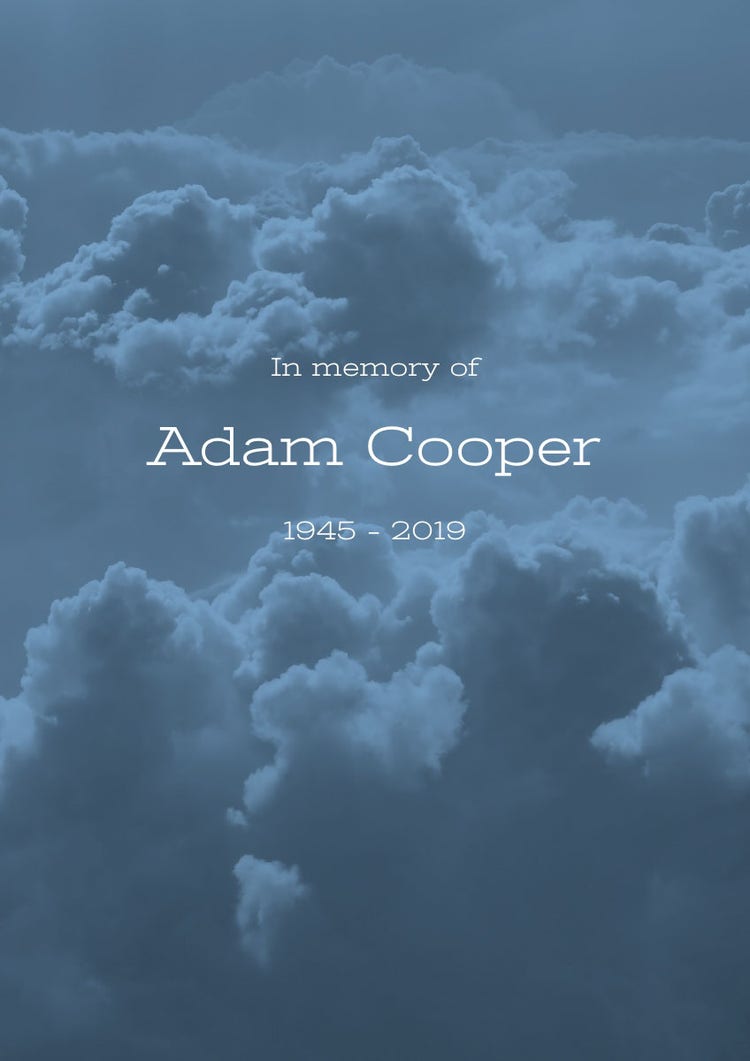 Blue Funeral Invitation Card with Clouds