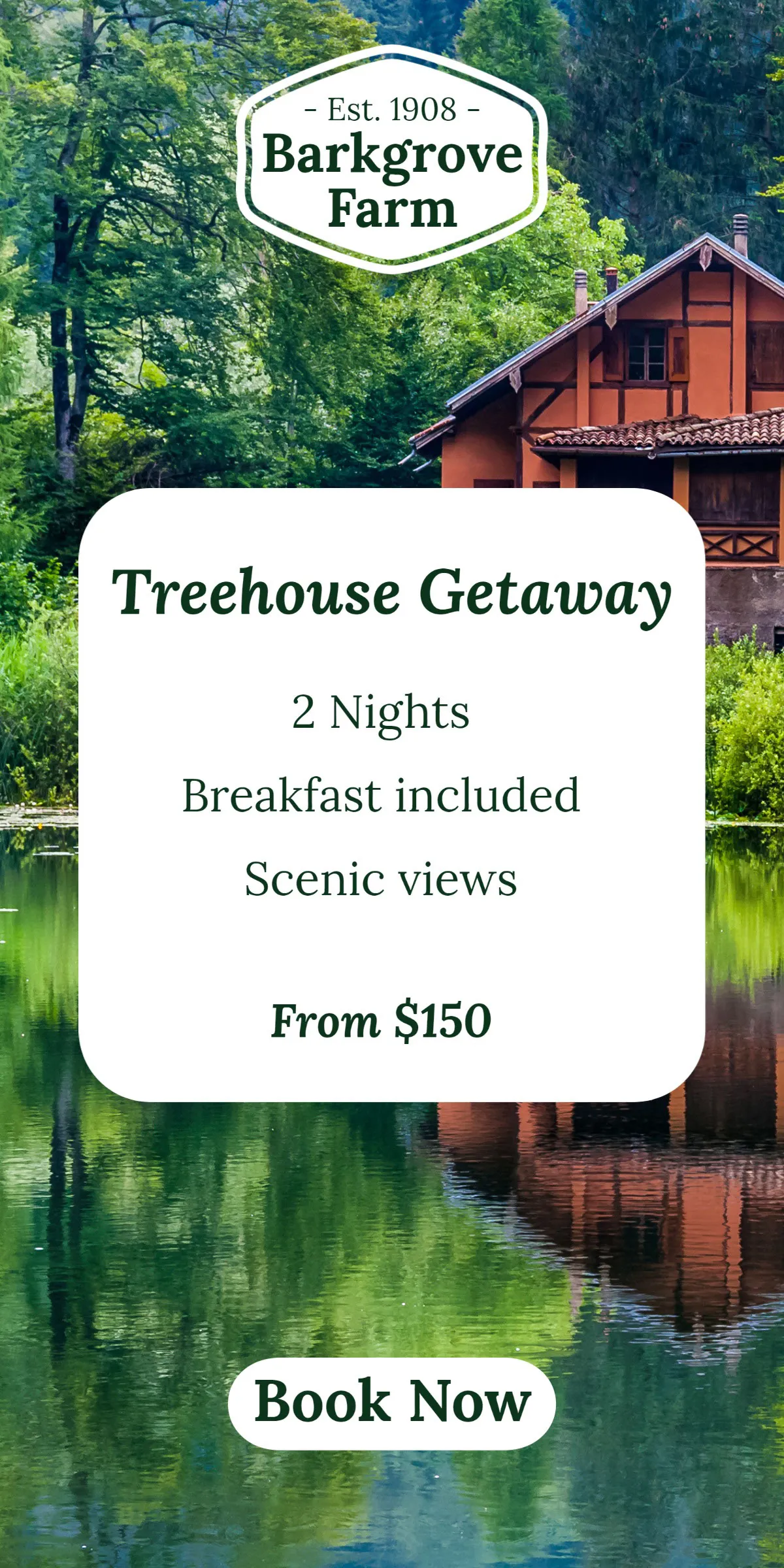 Green & White Treehouse getaway Photo Web Banner