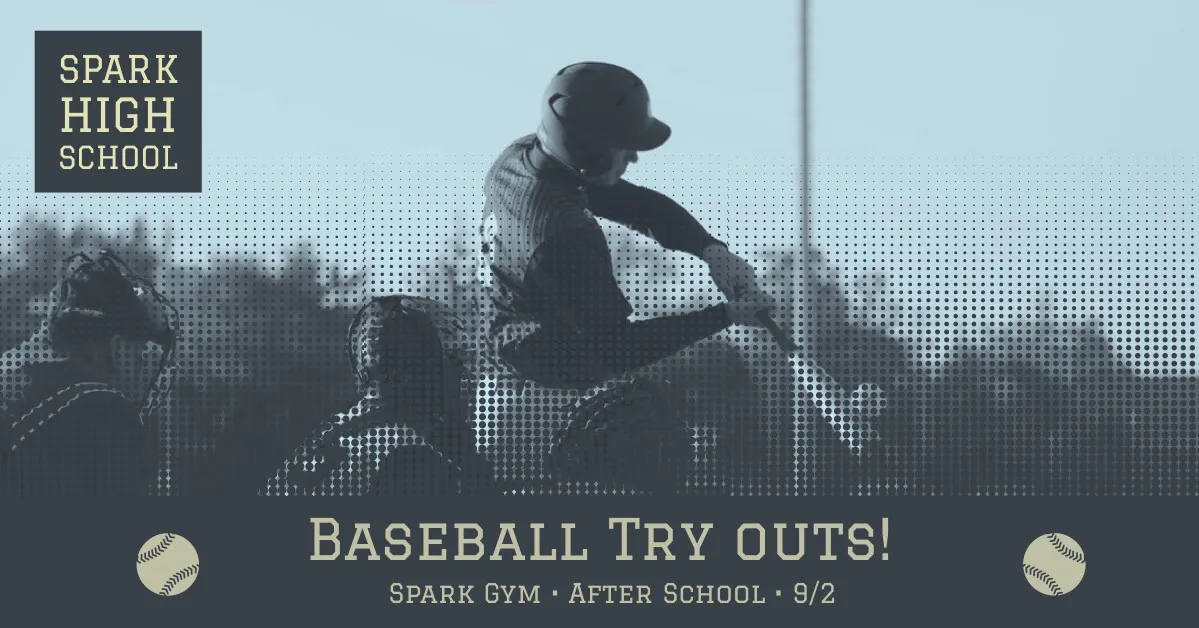 Beige and Blue High School Baseball Team Try Outs Facebook Graphic