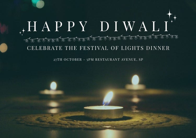 Black and Yellow, Dark Toned, Illuminated Diwali Wishes Card