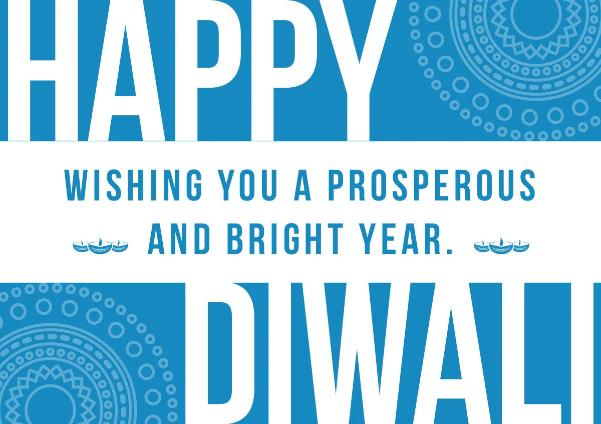 Blue and White, Light Toned Diwali Wishes Card