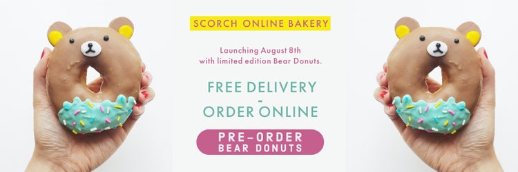 White Blue and Yellow Bear Donuts Advertisement