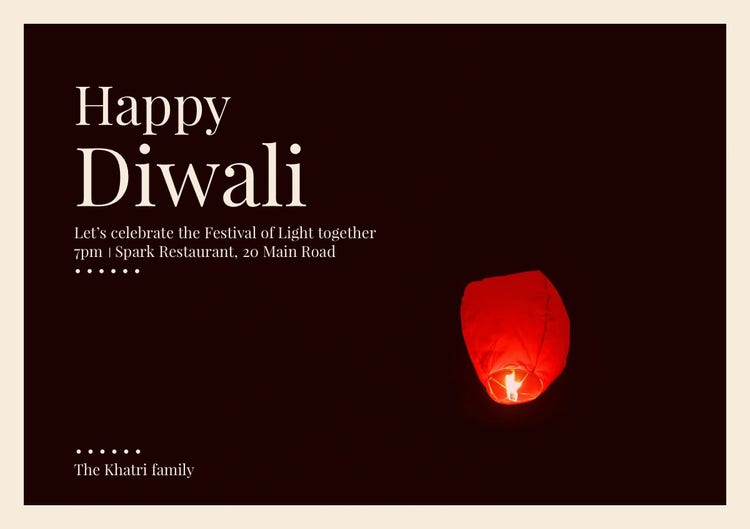 Brown, Red and White Diwali Wishes Card