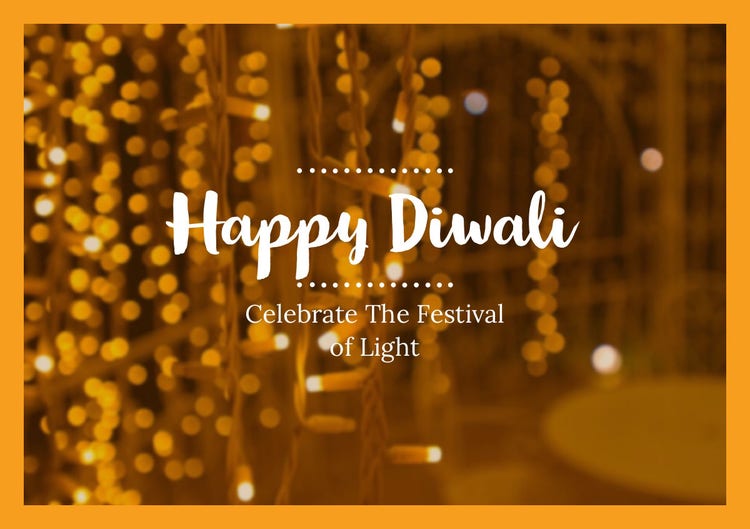 Yellow and Gold Happy Diwali Wishes Card