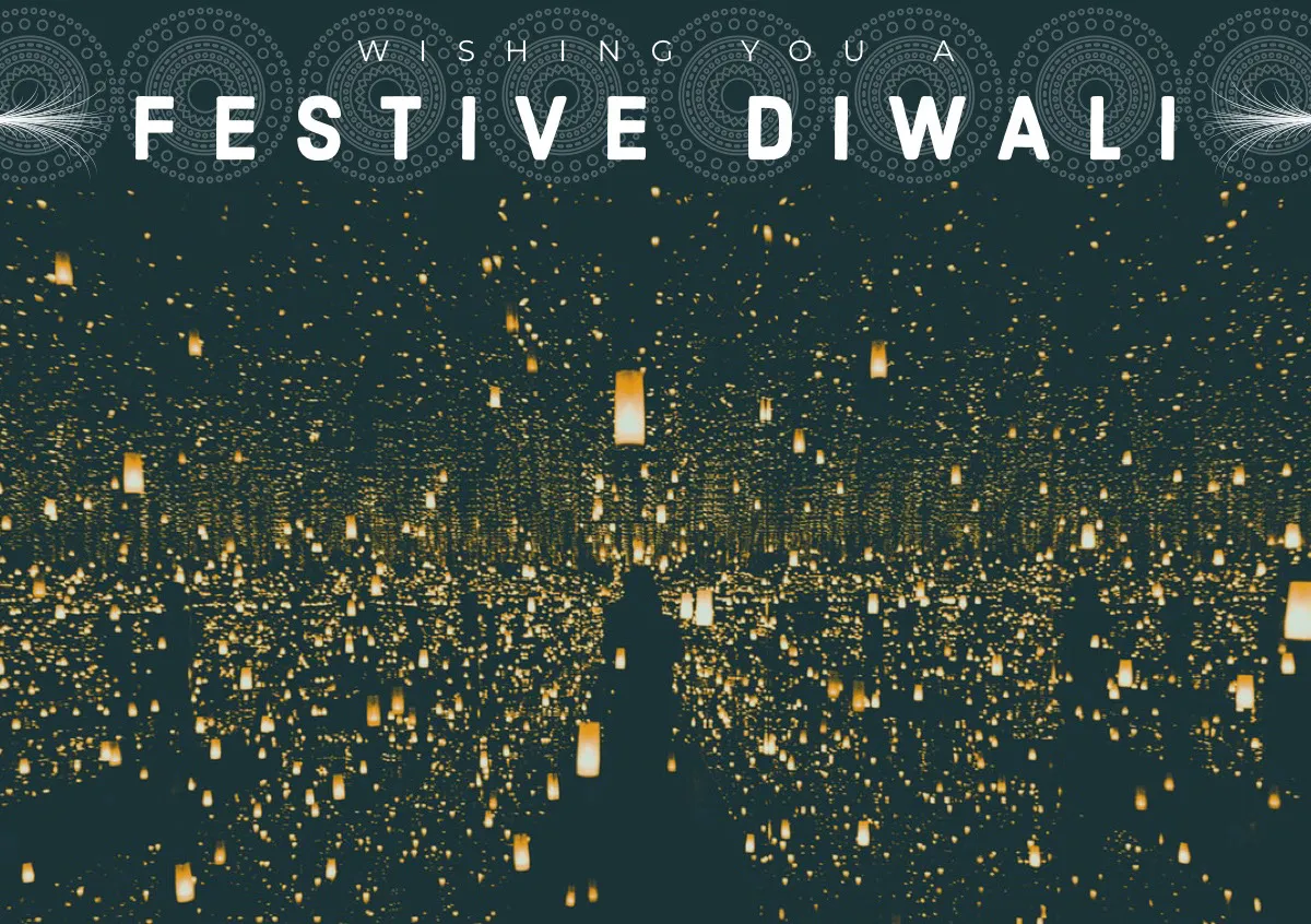 Black and Gold, Illuminated Diwali Wishes Card
