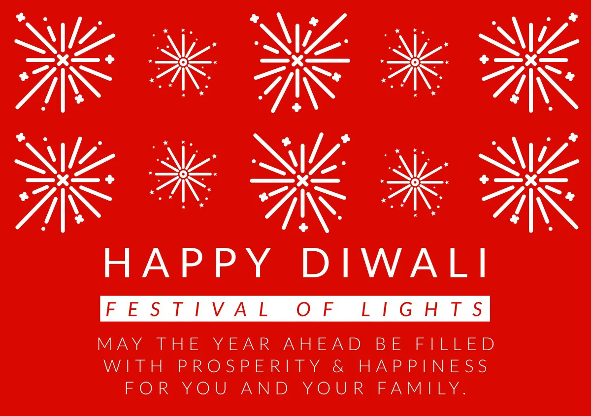 Red and White, Light Toned Diwali Wishes Card