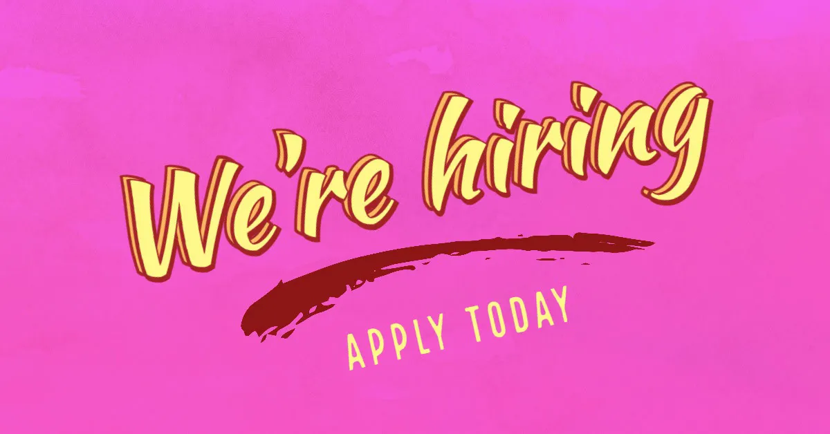 Yellow and Pink We’re hiring Banner