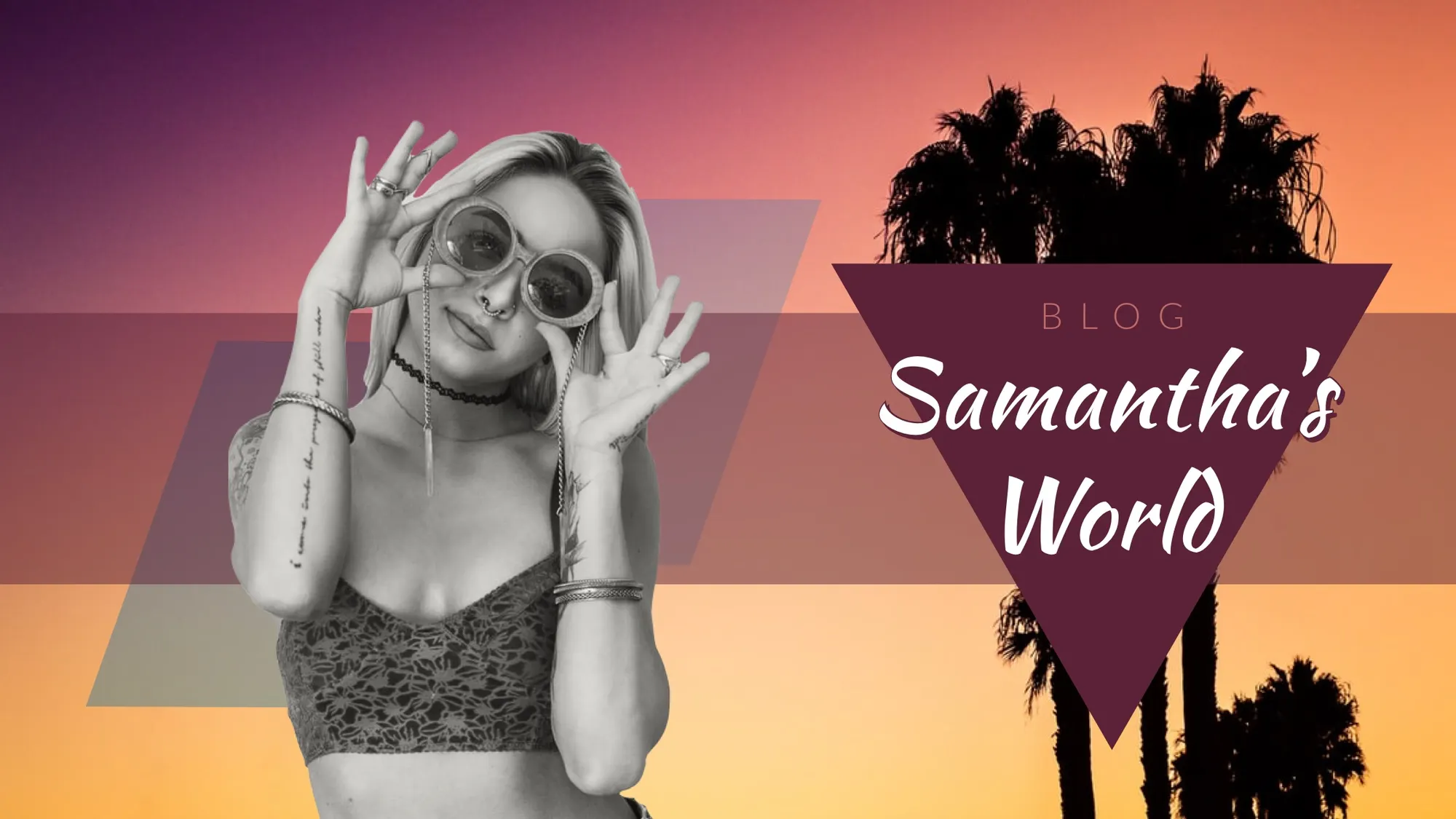 Purple, Yellow and Gray Lifestyle Girl Palmtrees Samantha's World Blog Banner