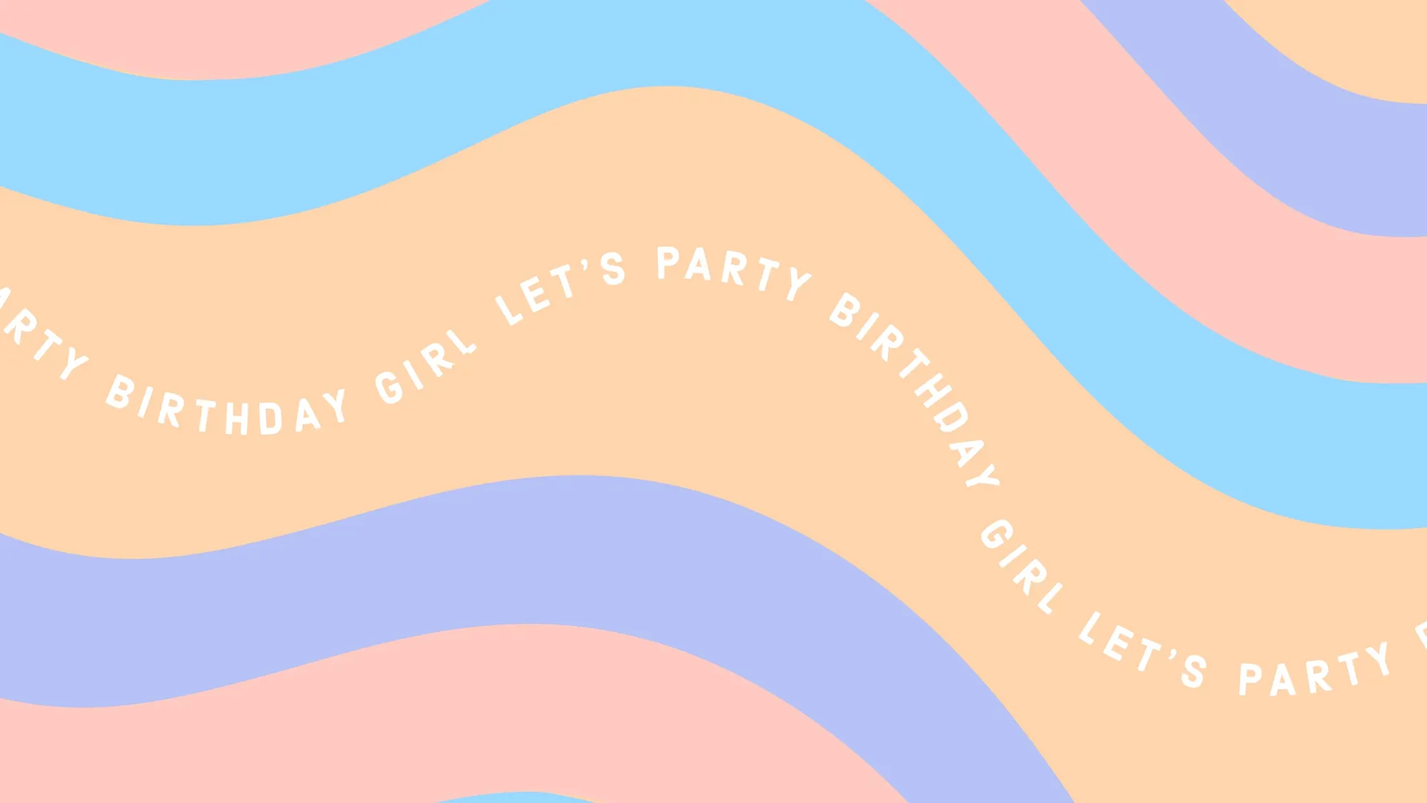 Pastel Wavy Lines Let’s Party Birthday Girl Zoom Background 