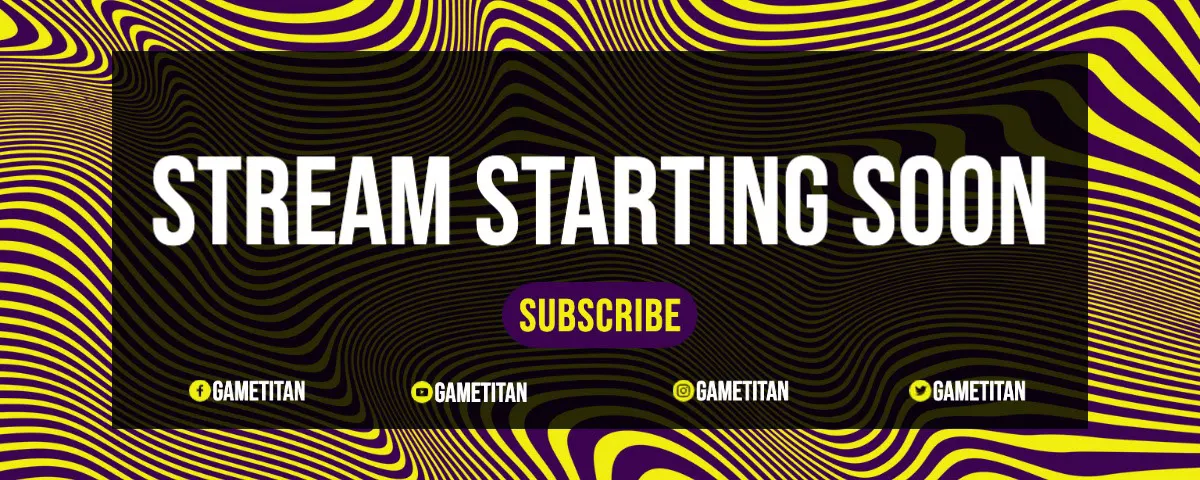 Trippy Yellow and Purple Starting Stream Soon Twitch Banner