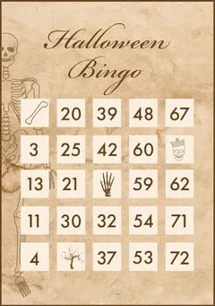 Beige and White Old Bones Halloween Party Bingo Card Halloween Party Bingo Card