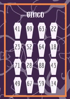  Purple and Orange Spooky Coffin Halloween Party Bingo Card Halloween Party Bingo Card