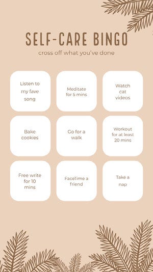 selfcare bingo instagram story Quarantine Bingo Card
