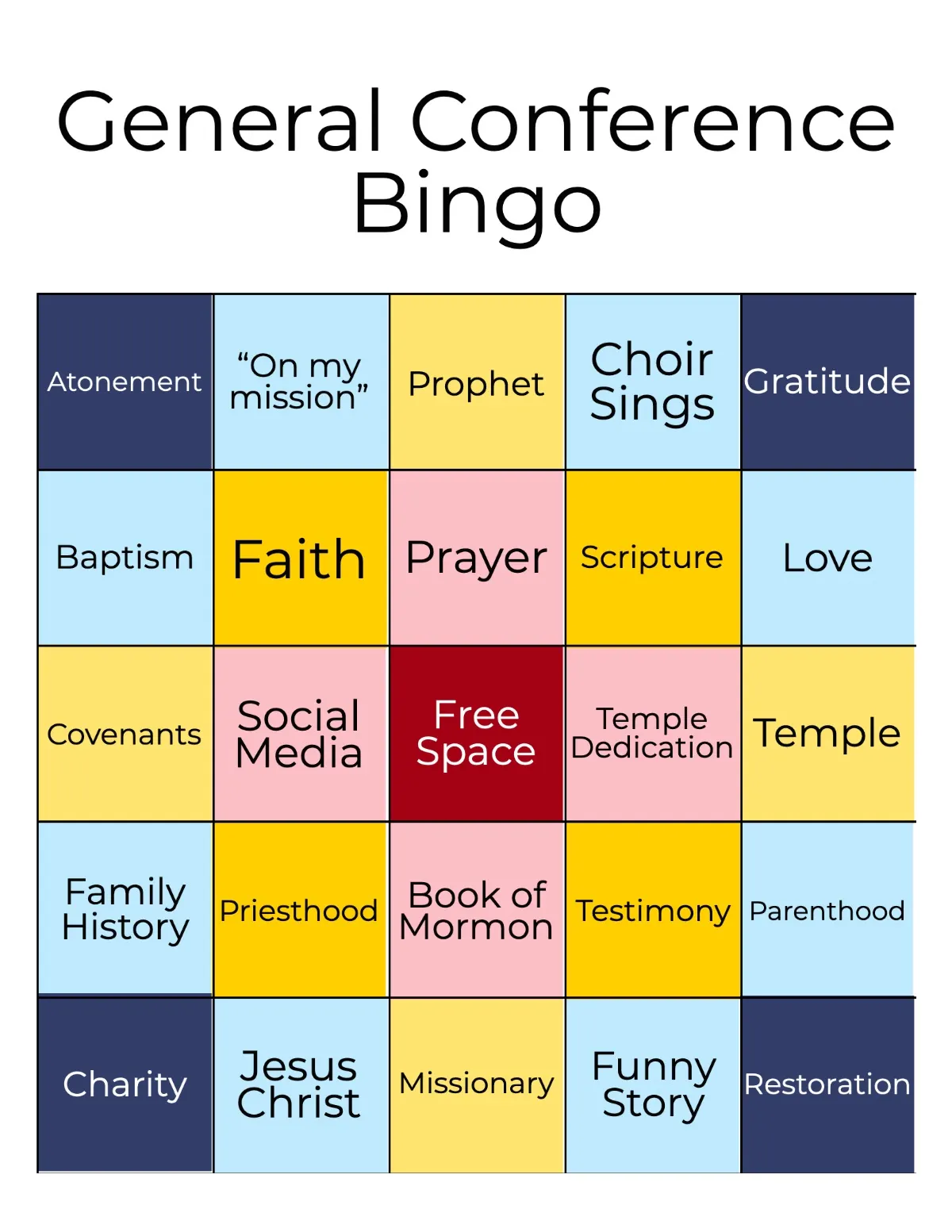 Blue Quilted General Conference Bingo 