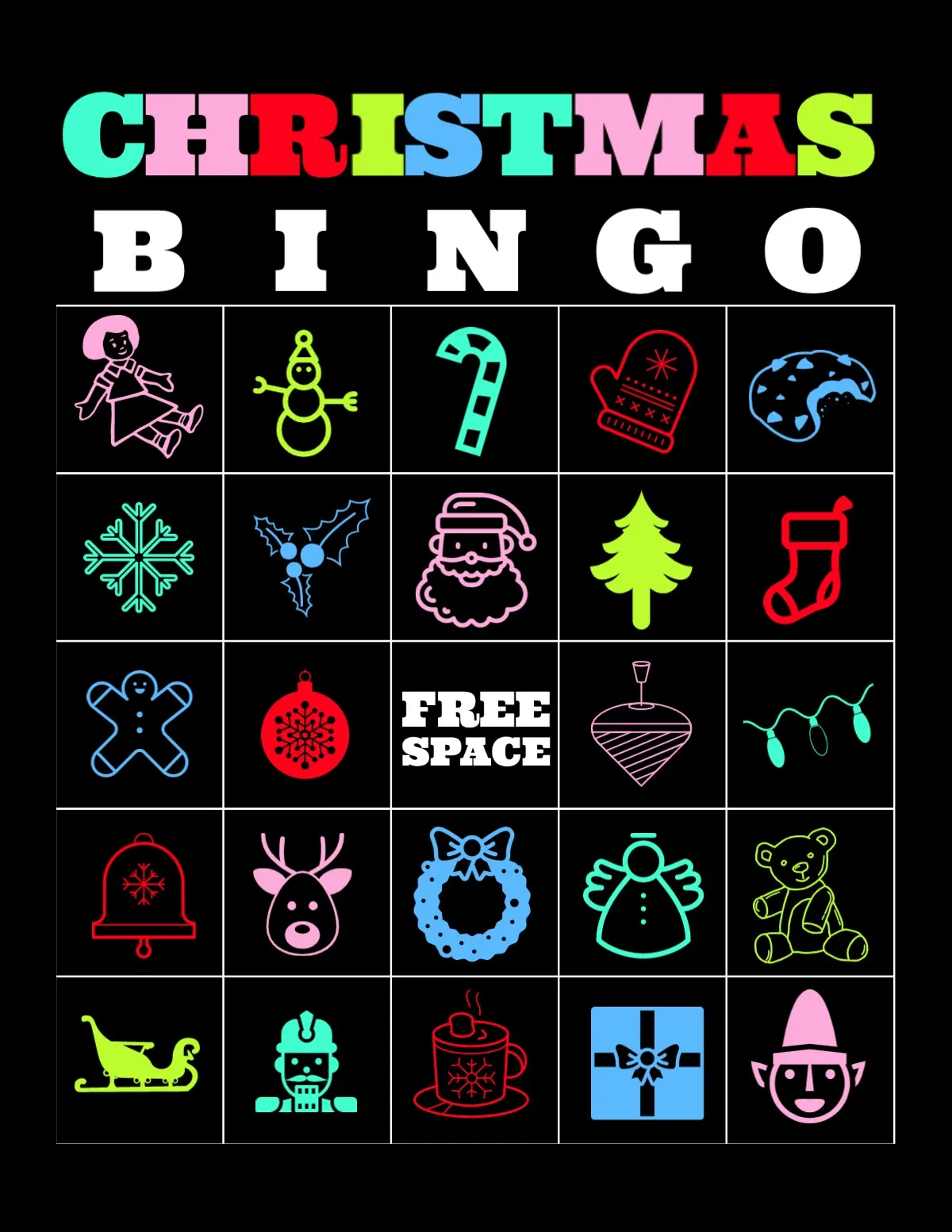 Black Neon Christmas Bingo