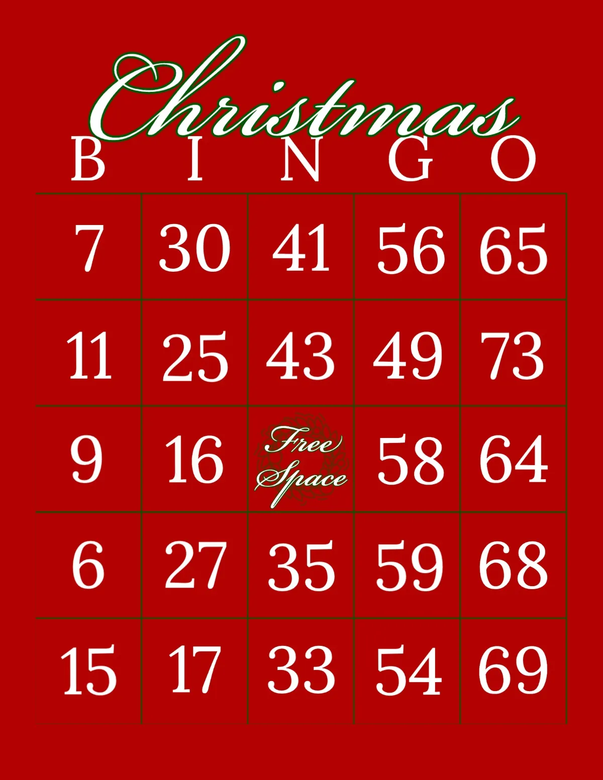 Red Traditional Christmas Bingo