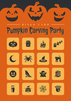  Orange and Black Halloween Pumpkin Carving Party Bingo Card Halloween Party Bingo Card