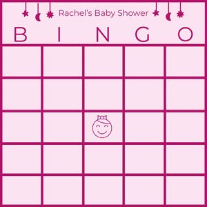 Pink Illustrated Baby Shower Bingo Card Baby Shower Bingo Card