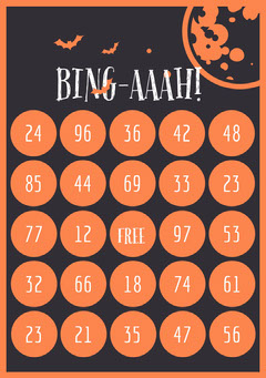 Orange and Black Bats and Moon Halloween Party Bingo Card Halloween Party Bingo Card