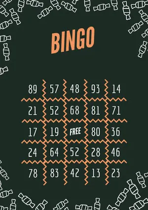 Orange and Black Candy Halloween Party Bingo Card Bingo Number Generator
