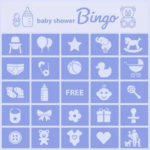 Blue Illustrated Baby Shower Bingo Card Baby Shower Bingo Card