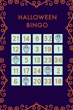 Purple Sugar Skulls Halloween Party Bingo Card Halloween Party Bingo Card