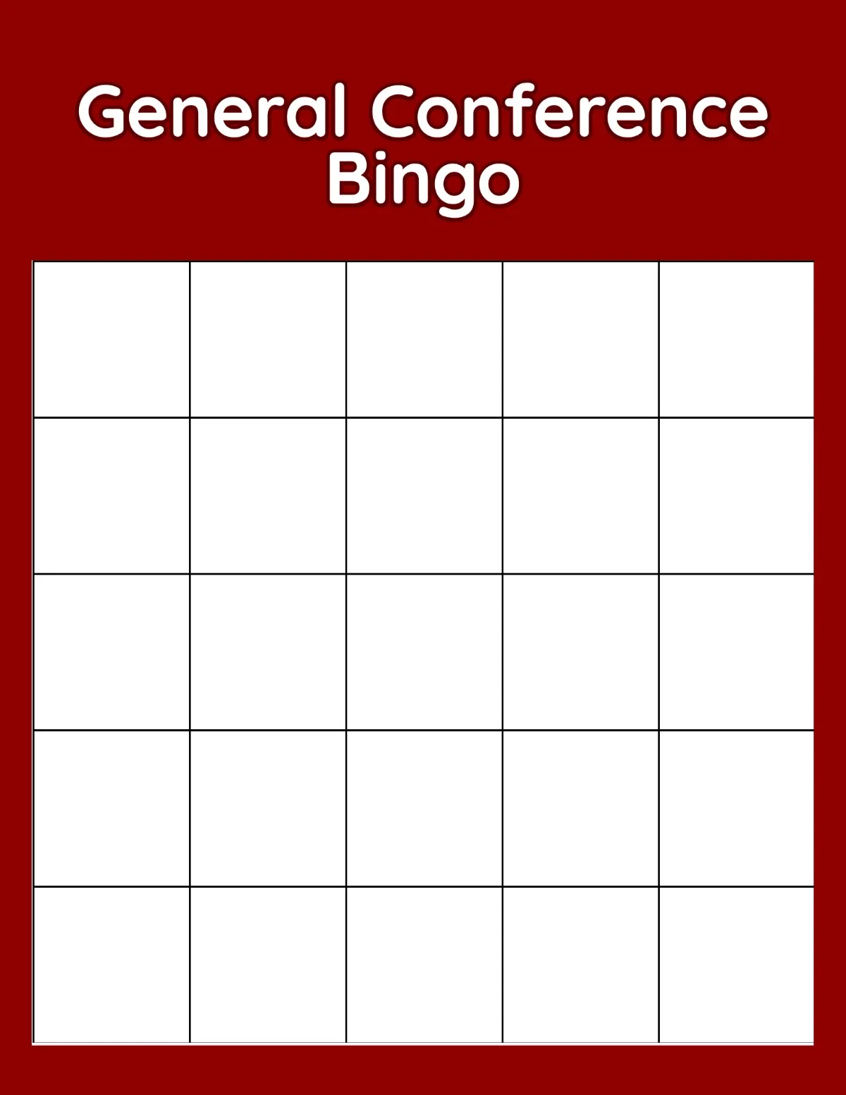 Red General Conference Bingo